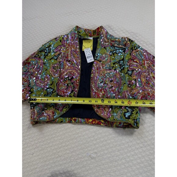 Henri Bendel x Christyne‎ Forti Beaded Sequin Bolero Jacket Colorful Silk 10 NYE - Picture 14 of 15